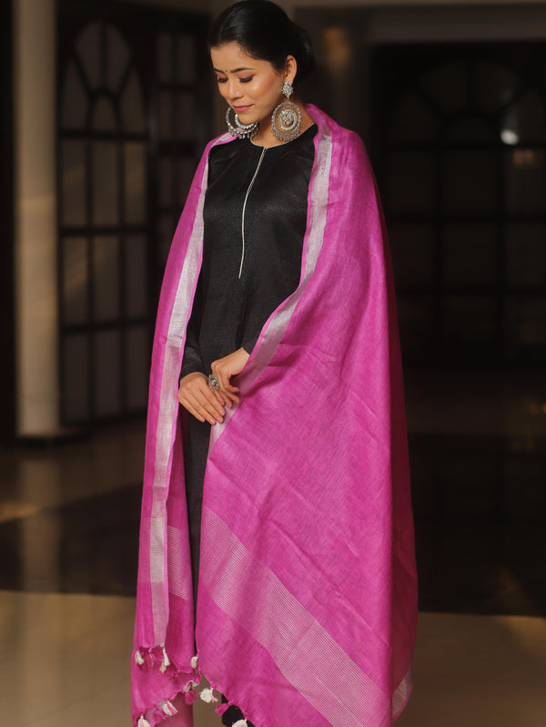 Banarasee Pure Desi Tussar Silk Dupatta-Pink