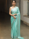 Banarasee Chiffon Floral Silver Zari Buti & Border Saree-Sea Green