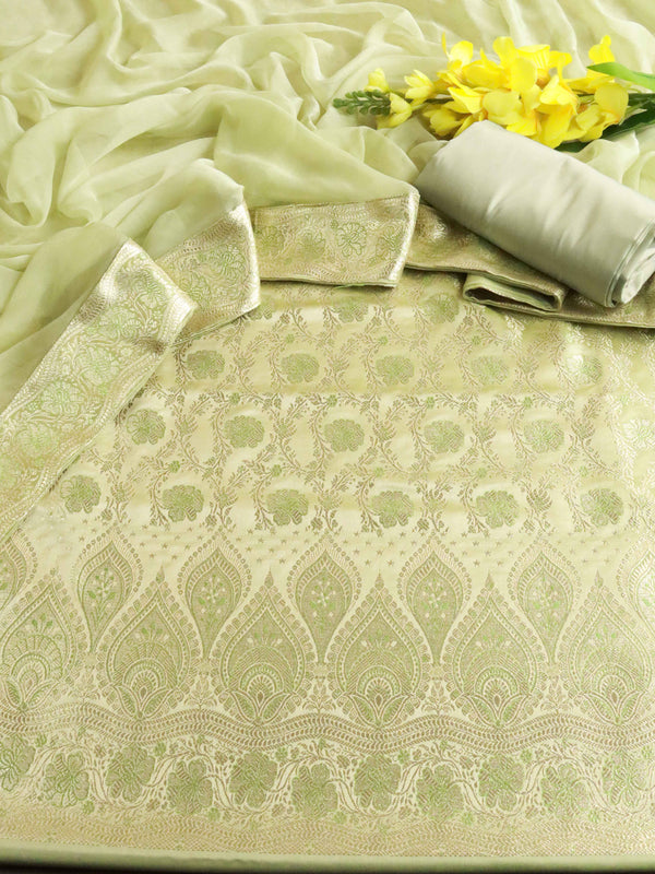 Banarasee Salwar Kameez Satin Brocade Zari Woven Fabric-Green