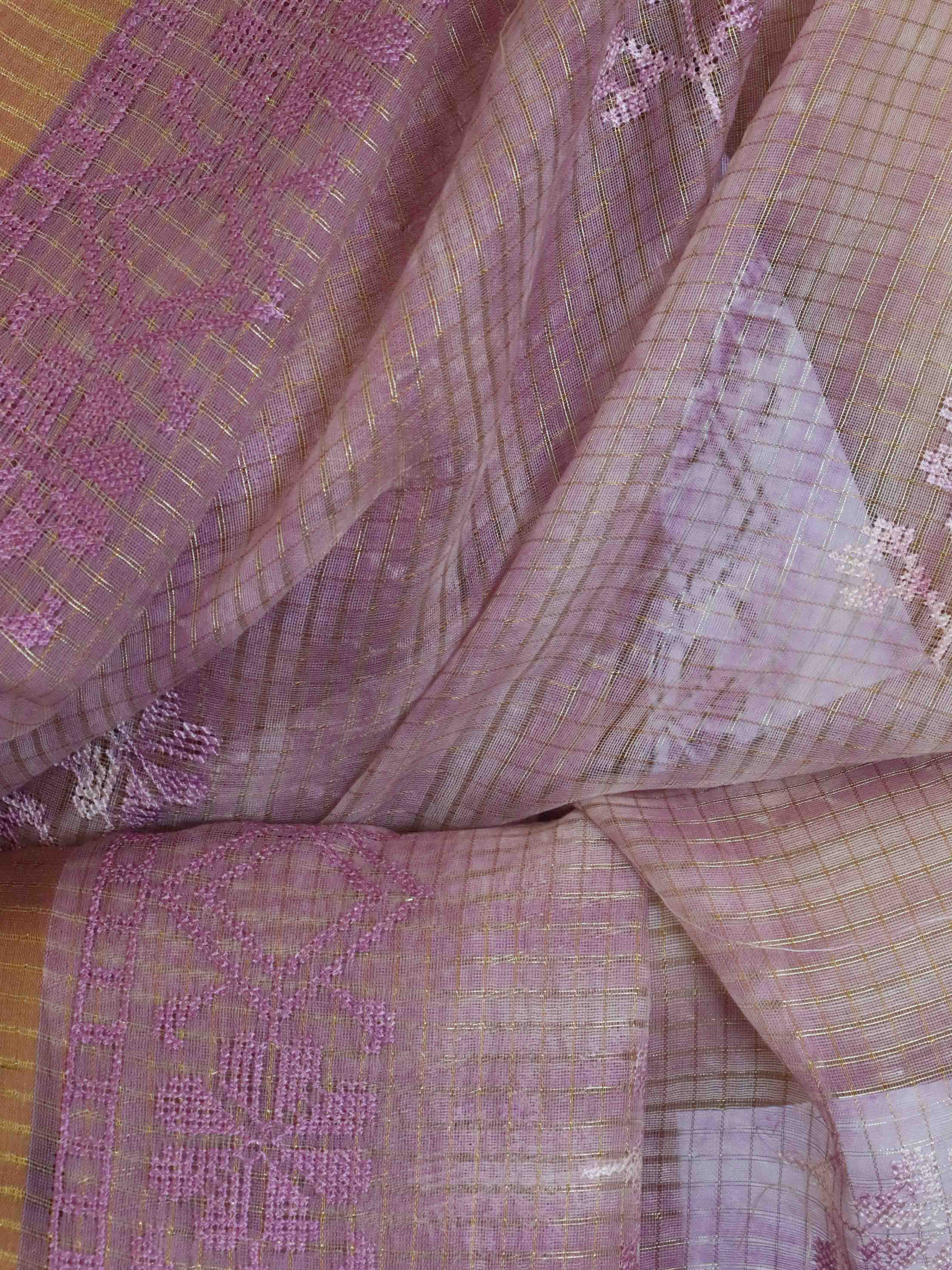 Banarasee Tissue Embroidered Salwar Kameez Fabric With Dupatta Set-Lavender