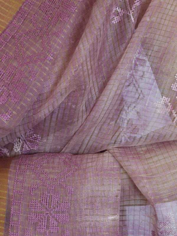 Banarasee Tissue Embroidered Salwar Kameez Fabric With Dupatta Set-Lavender