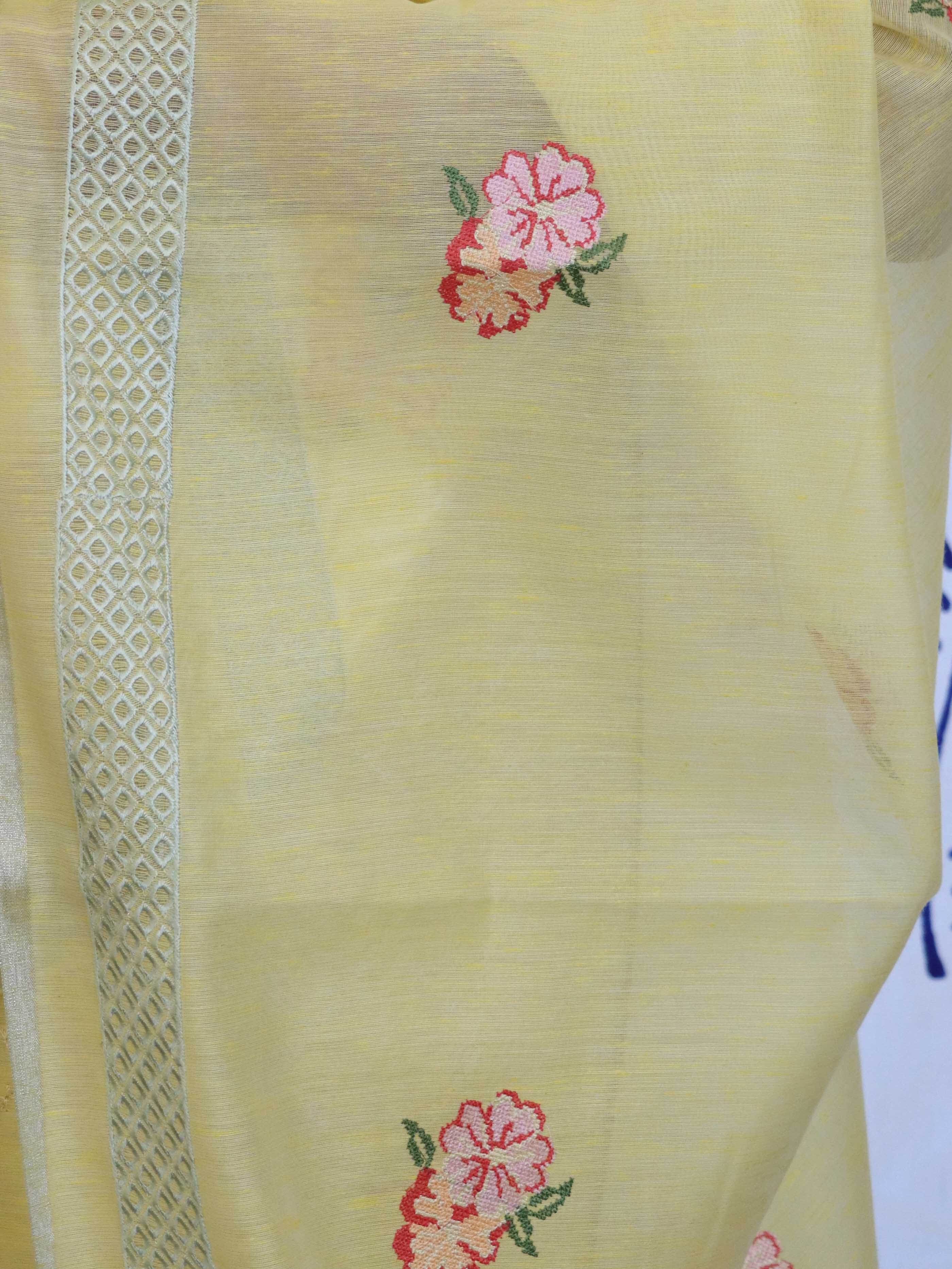 Banarasee Embroidered Chanderi Salwar Kameez With Dupatta Set-Yellow