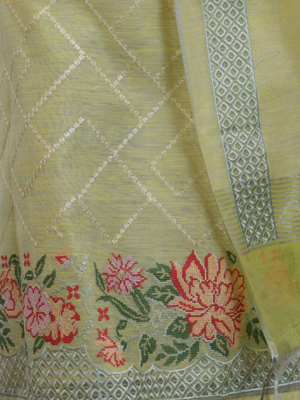 Banarasee Embroidered Chanderi Salwar Kameez With Dupatta Set-Yellow