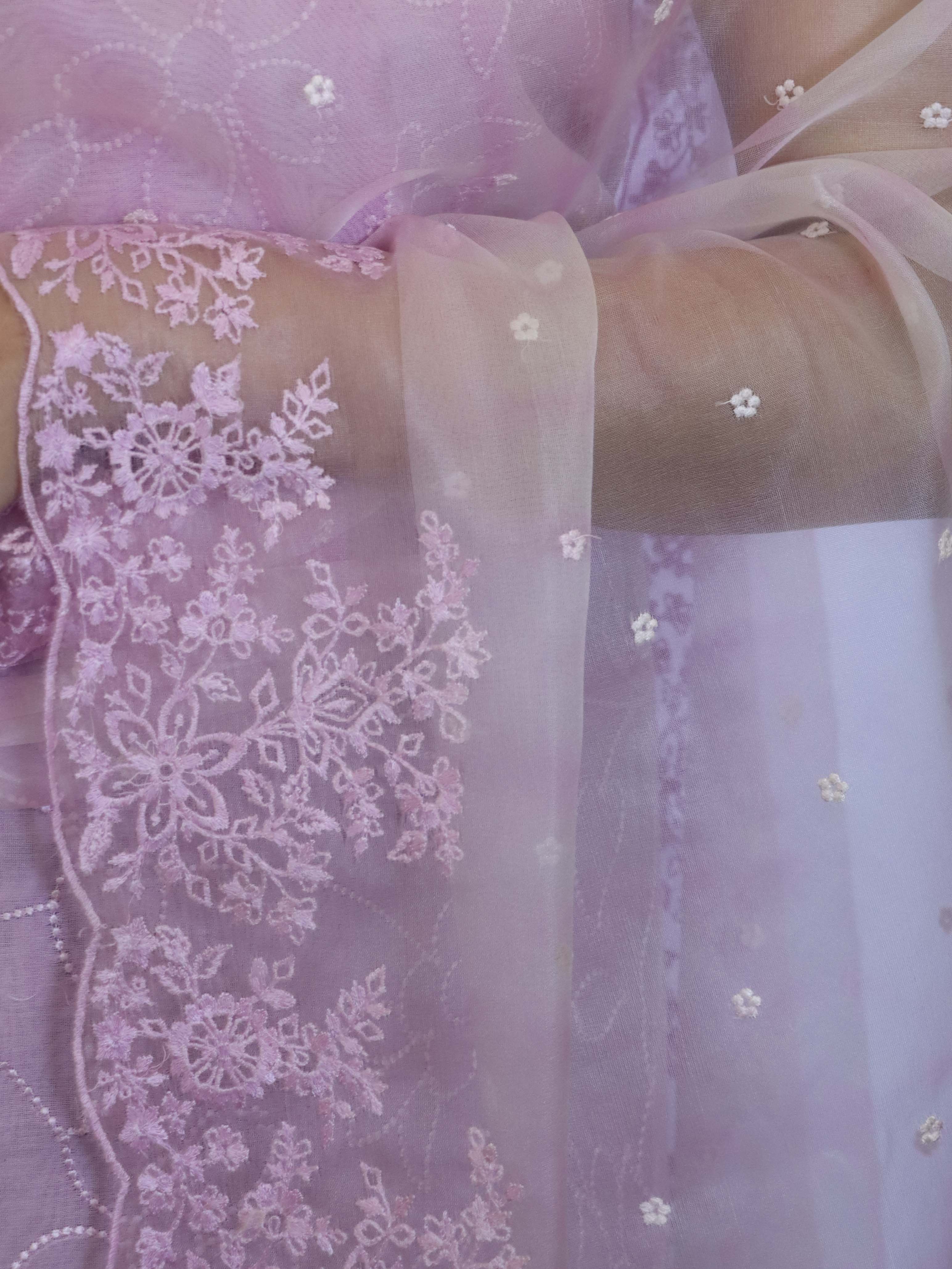 Banarasee Embroidered Chanderi Salwar Kameez With Organza Dupatta Set-Lavender