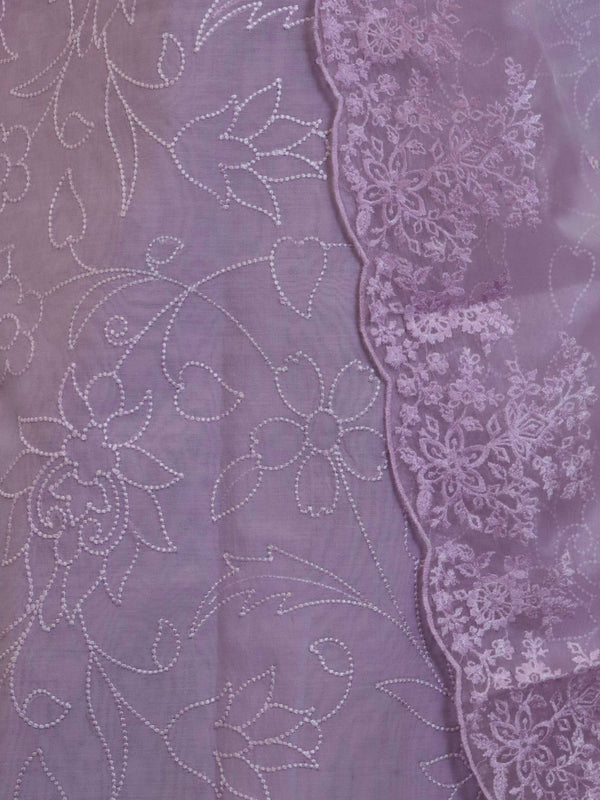 Banarasee Embroidered Chanderi Salwar Kameez With Organza Dupatta Set-Lavender