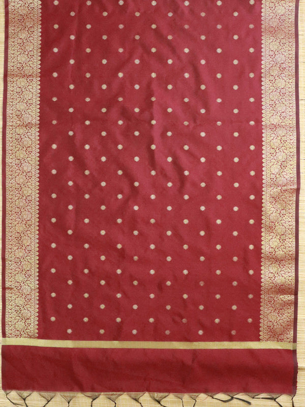 Banarasee Semi-Silk Salwar Kameez With Yoke & Dupatta-Brown