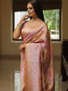 Banarasee Handpainted Pure Muga Silk Saree With Contrast Border-Multicolor