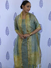 Banarasee Tissue Embroidered Salwar Kameez Fabric With Dupatta Set-Grey & Yellow