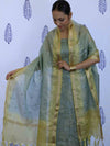 Banarasee Tissue Embroidered Salwar Kameez Fabric With Dupatta Set-Grey & Yellow