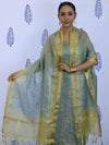Banarasee Tissue Embroidered Salwar Kameez Fabric With Dupatta Set-Grey & Yellow