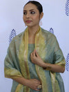 Banarasee Tissue Embroidered Salwar Kameez Fabric With Dupatta Set-Grey & Yellow