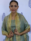Banarasee Tissue Embroidered Salwar Kameez Fabric With Dupatta Set-Grey & Yellow