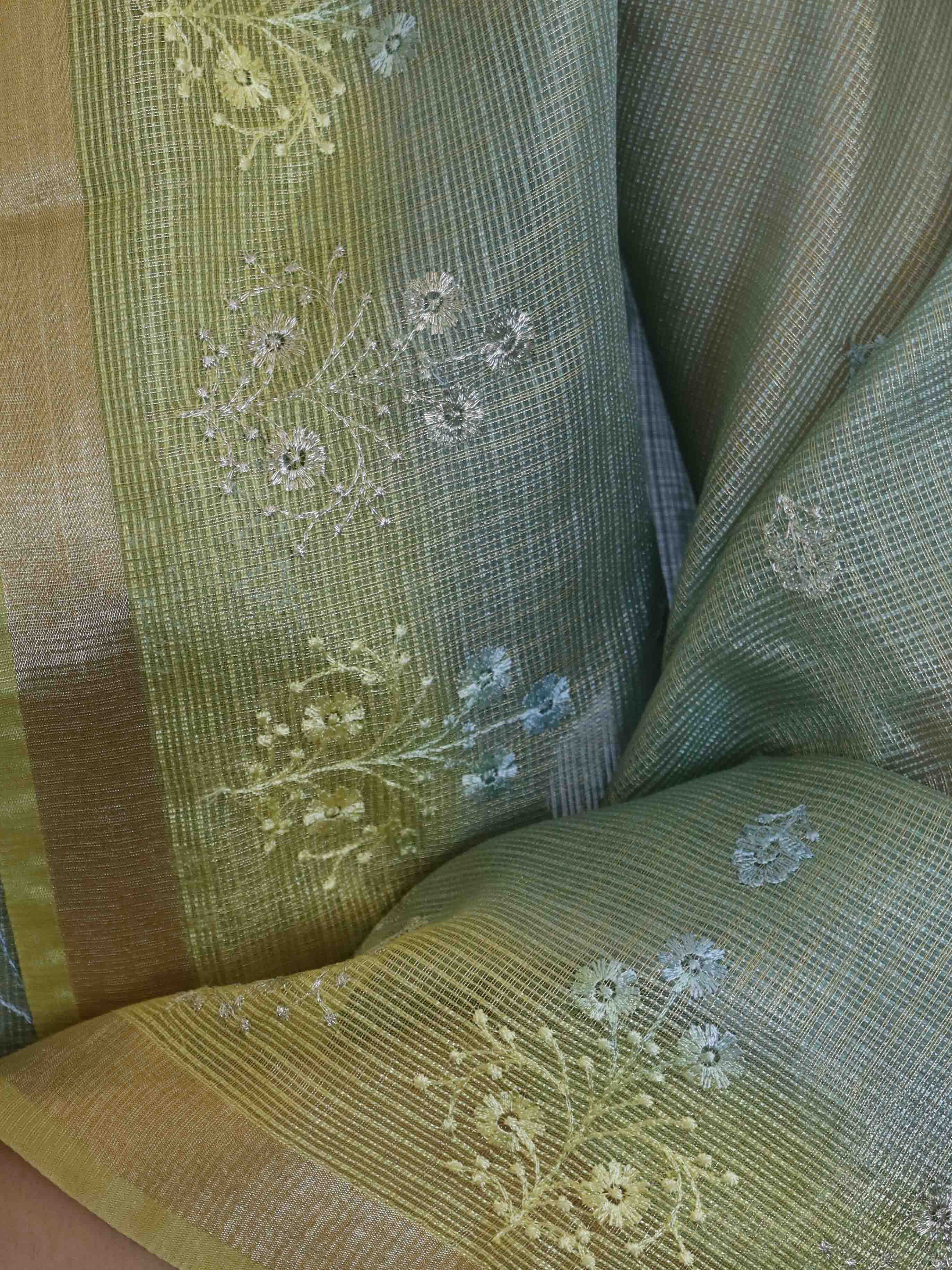 Banarasee Tissue Embroidered Salwar Kameez Fabric With Dupatta Set-Grey & Yellow