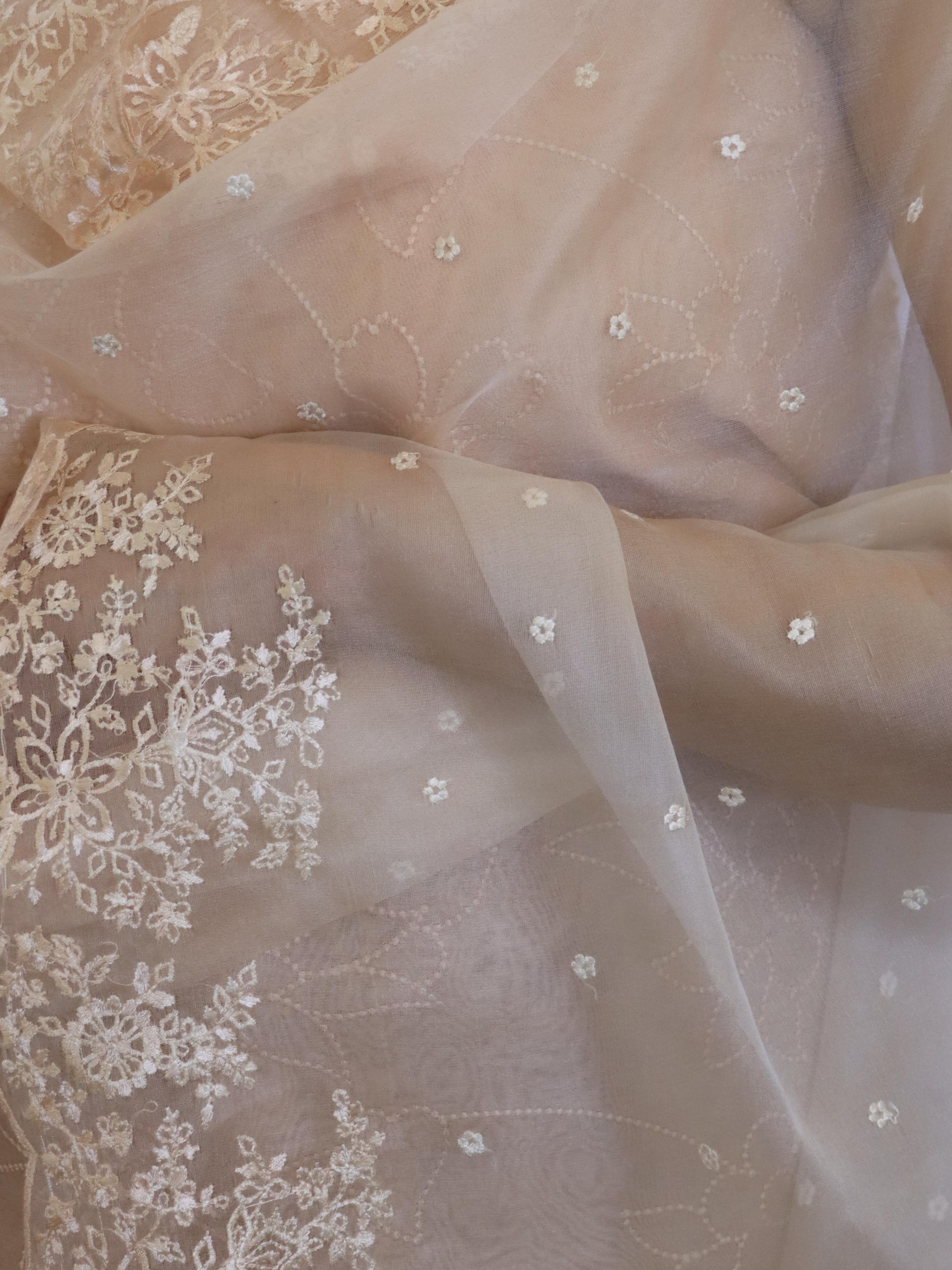 Banarasee Embroidered Chanderi Salwar Kameez With Organza Dupatta Set-Peach