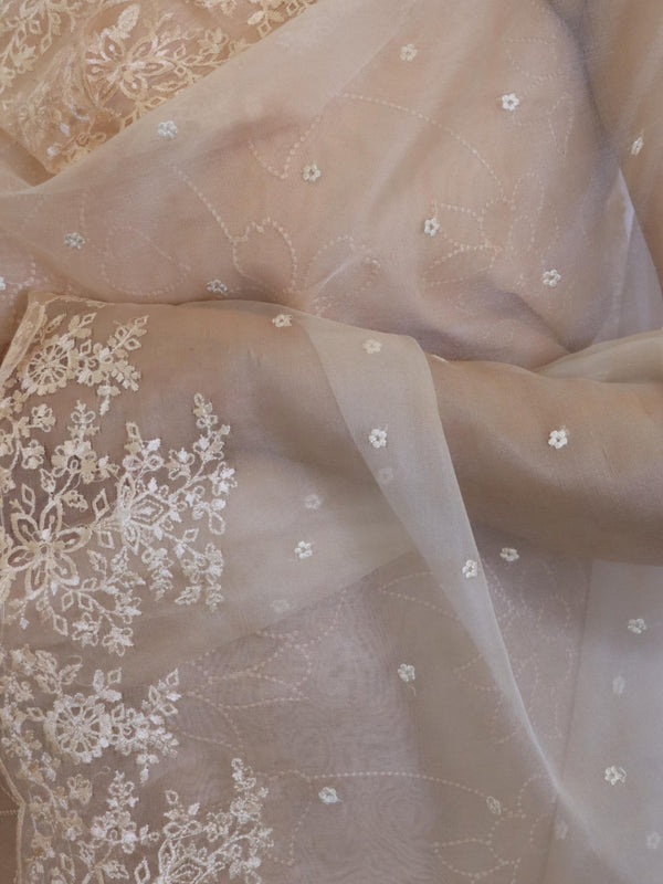 Banarasee Embroidered Chanderi Salwar Kameez With Organza Dupatta Set-Peach