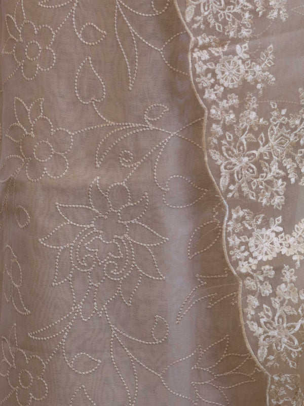 Banarasee Embroidered Chanderi Salwar Kameez With Organza Dupatta Set-Peach