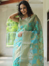 Banarasee Organza Mix Saree With Zari Jaal & Border-Blue