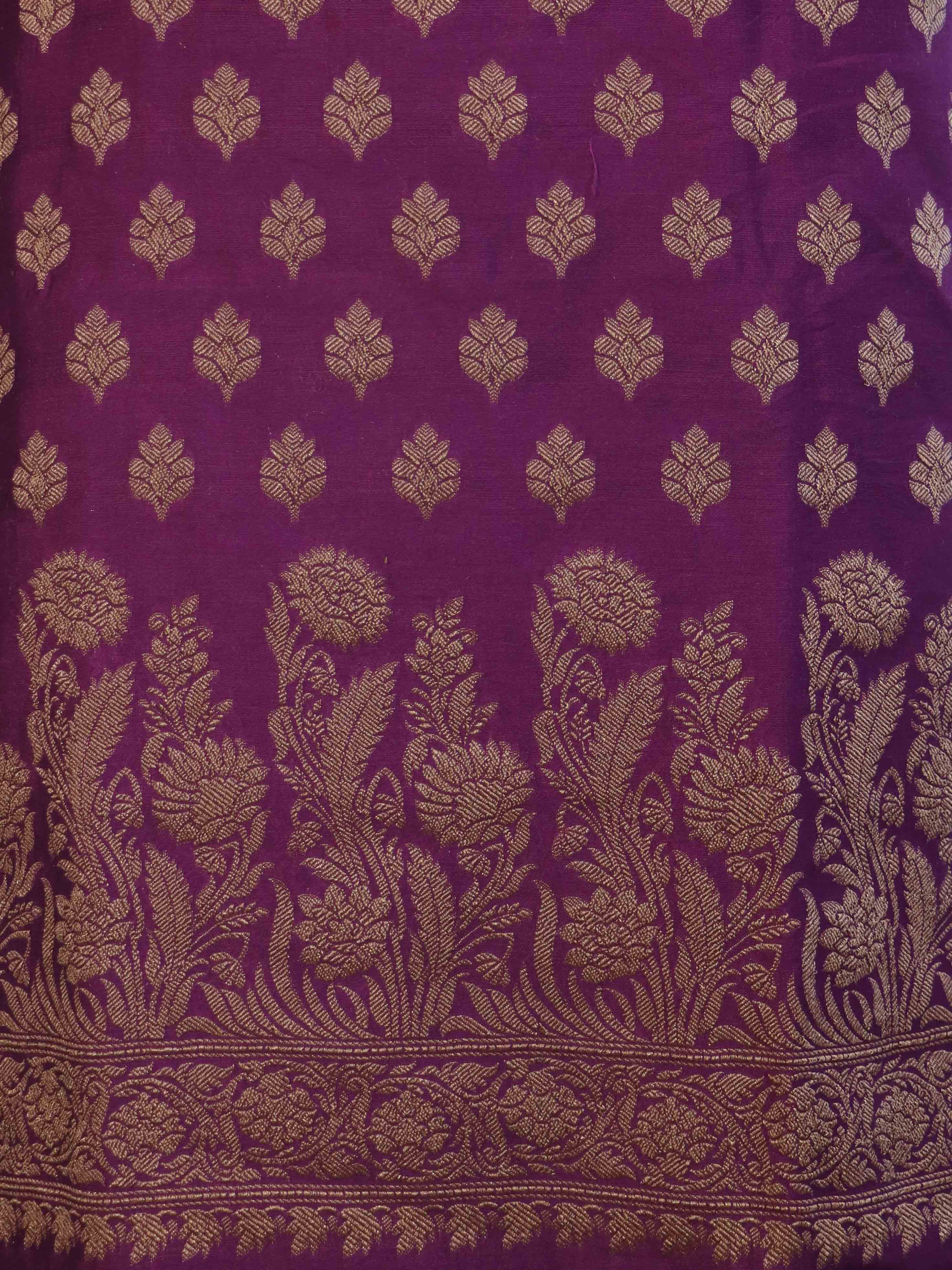 Banarasee Cotton Silk Salwar Kameez Fabric With Dupatta Set & Resham Work-Violet