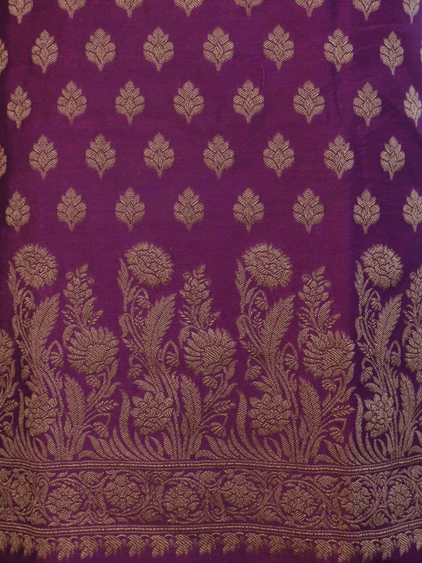 Banarasee Cotton Silk Salwar Kameez Fabric With Dupatta Set & Resham Work-Violet