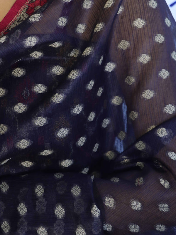 Banarasee Cotton Silk Salwar Kameez Fabric With Dupatta Set & Resham Work-Blue