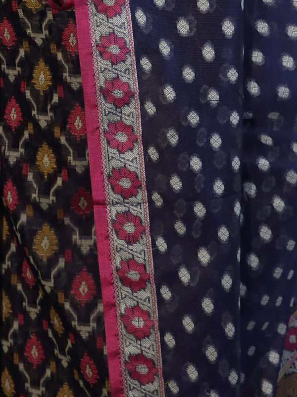 Banarasee Cotton Silk Salwar Kameez Fabric With Dupatta Set & Resham Work-Blue