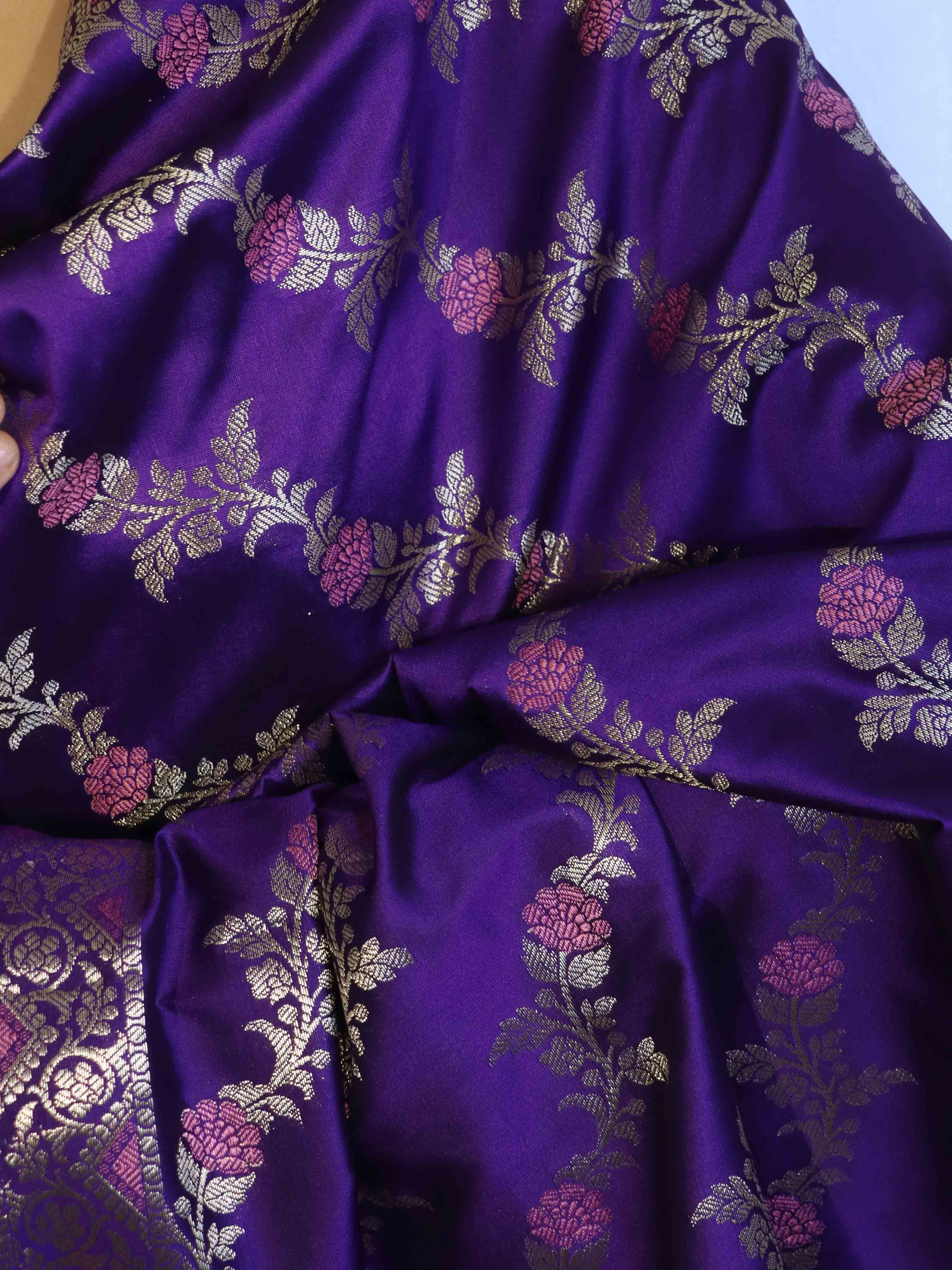 Banarasee Salwar Kameez Semi Katan Silk Fabric With Dupatta-Violet