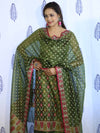 Banarasee Cotton Silk Salwar Kameez Fabric With Dupatta Set & Resham Work-Green