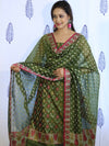 Banarasee Cotton Silk Salwar Kameez Fabric With Dupatta Set & Resham Work-Green