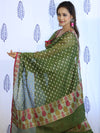 Banarasee Cotton Silk Salwar Kameez Fabric With Dupatta Set & Resham Work-Green