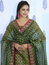 Banarasee Cotton Silk Salwar Kameez Fabric With Dupatta Set & Resham Work-Green