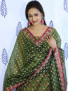 Banarasee Cotton Silk Salwar Kameez Fabric With Dupatta Set & Resham Work-Green