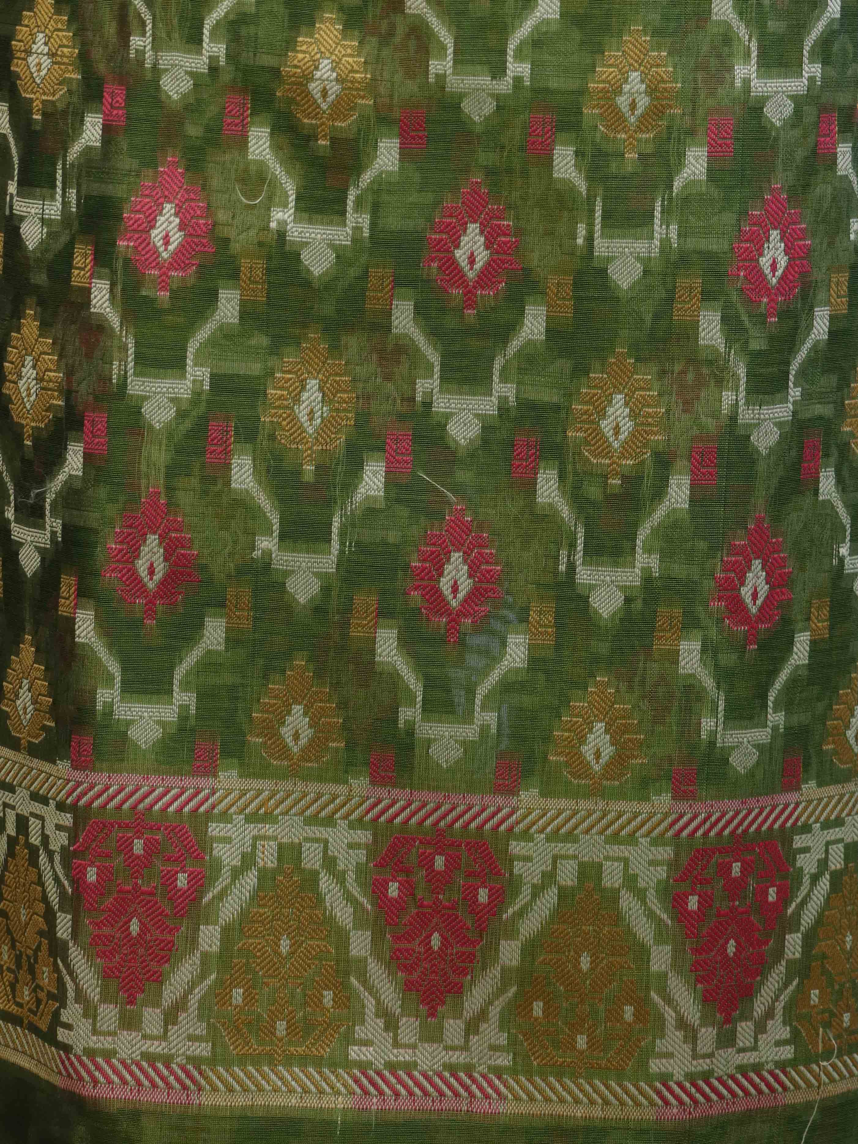 Banarasee Cotton Silk Salwar Kameez Fabric With Dupatta Set & Resham Work-Green