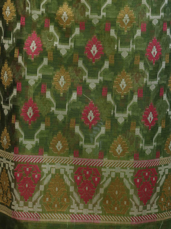 Banarasee Cotton Silk Salwar Kameez Fabric With Dupatta Set & Resham Work-Green