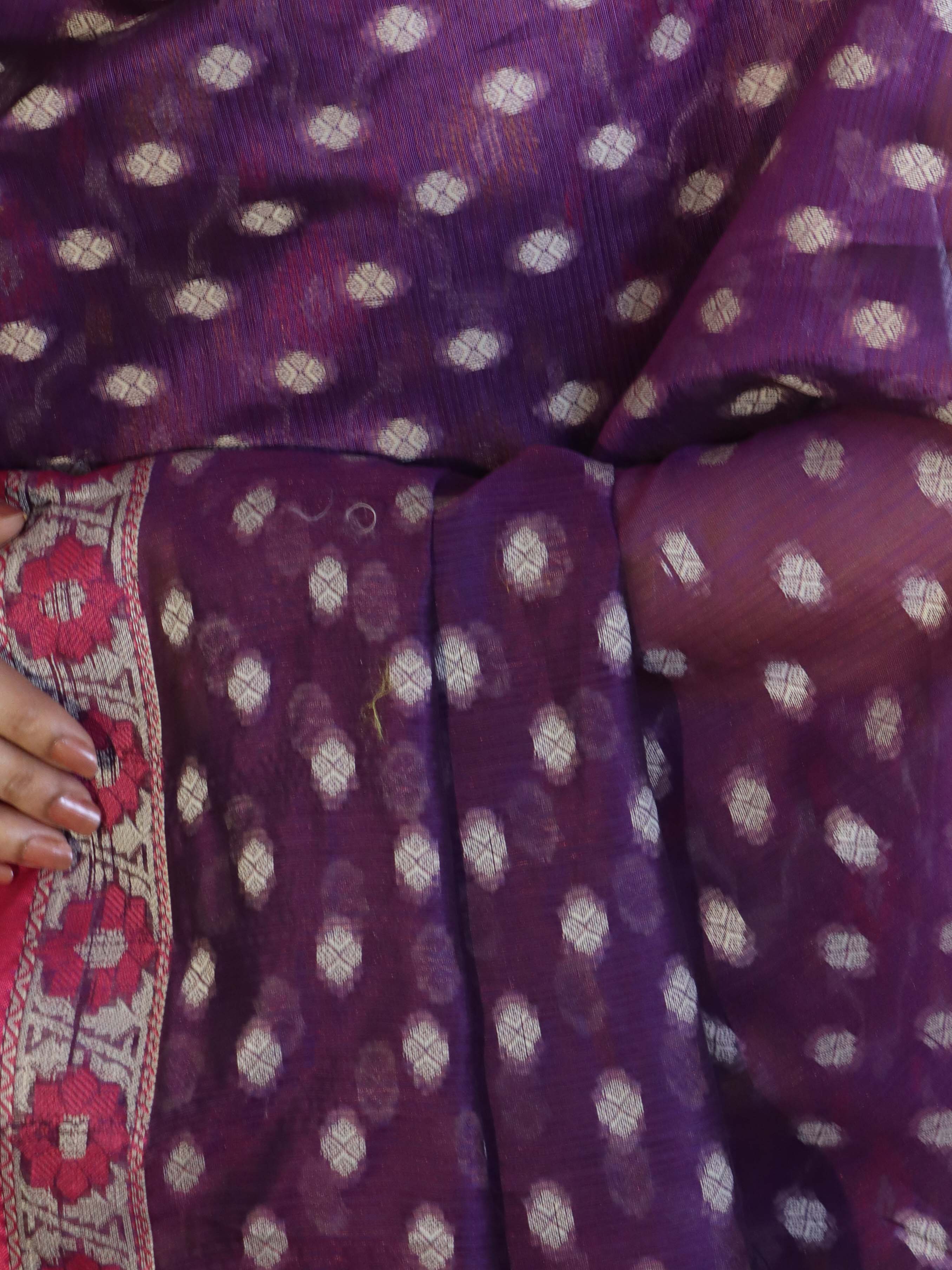 Banarasee Cotton Silk Salwar Kameez Fabric With Dupatta Set & Resham Work-Violet