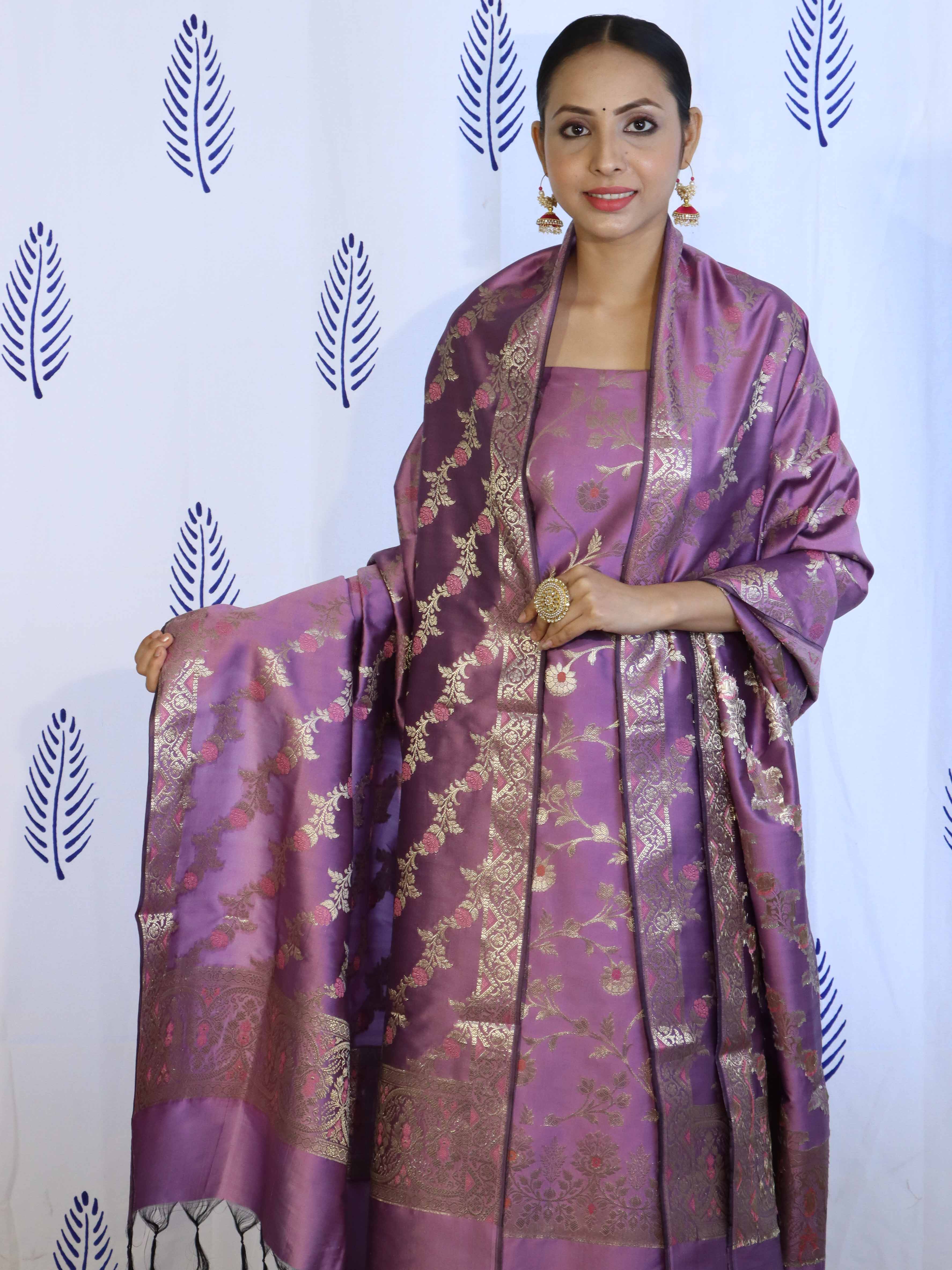 Banarasee Salwar Kameez Semi Katan Silk Fabric With Dupatta-Purple