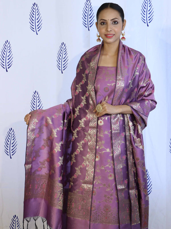 Banarasee Salwar Kameez Semi Katan Silk Fabric With Dupatta-Purple