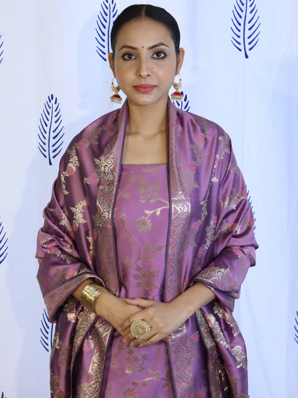 Banarasee Salwar Kameez Semi Katan Silk Fabric With Dupatta-Purple