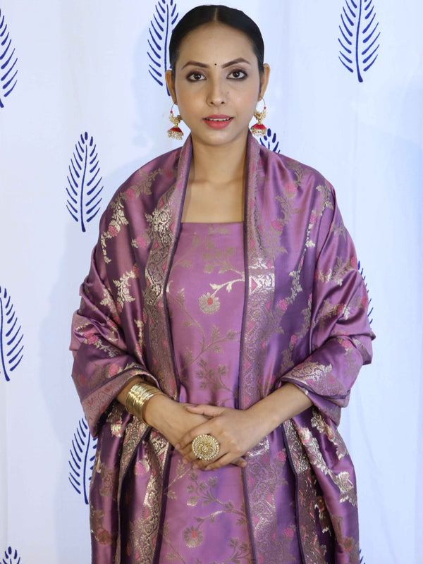 Banarasee Salwar Kameez Semi Katan Silk Fabric With Dupatta-Purple