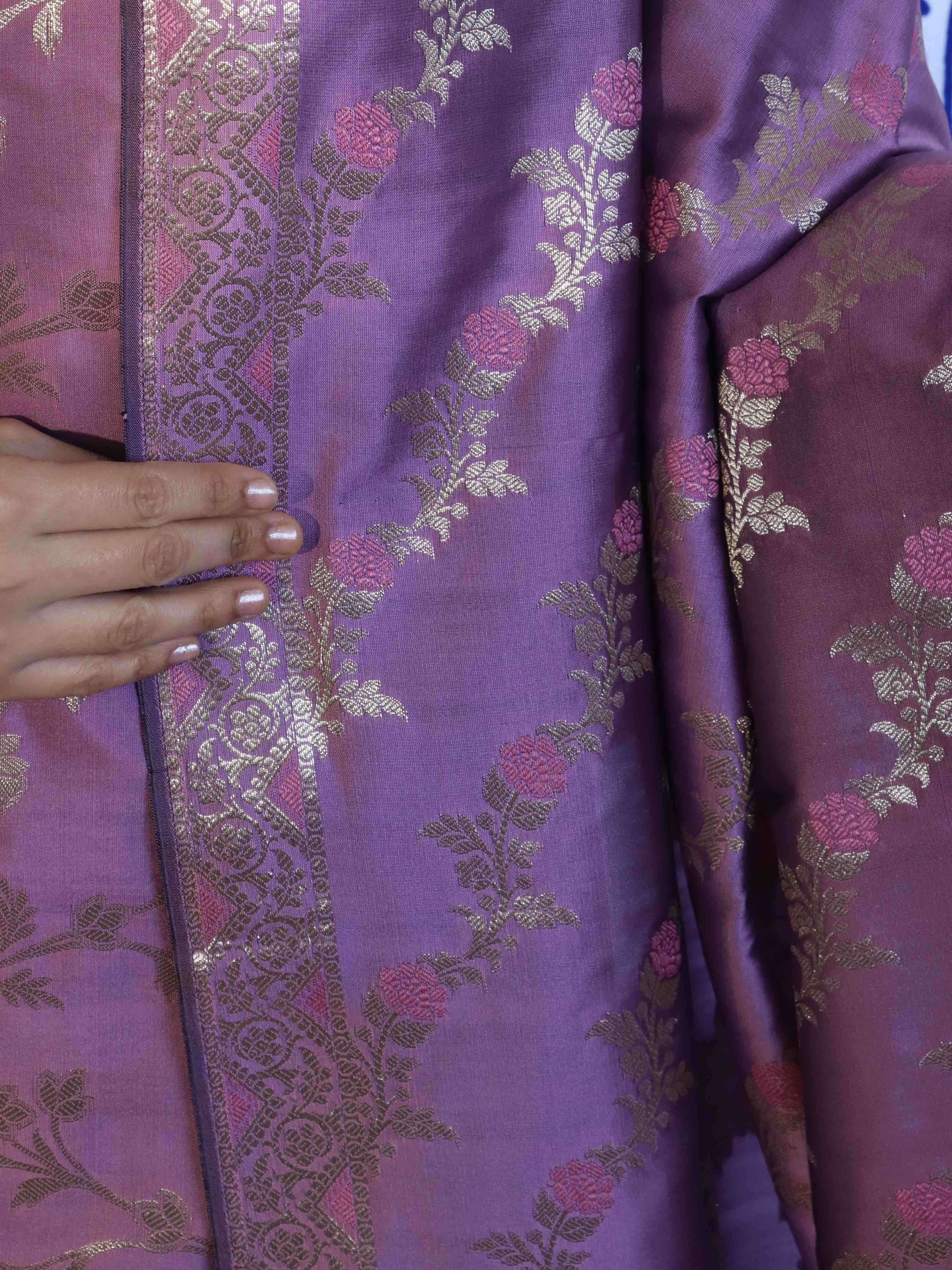 Banarasee Salwar Kameez Semi Katan Silk Fabric With Dupatta-Purple
