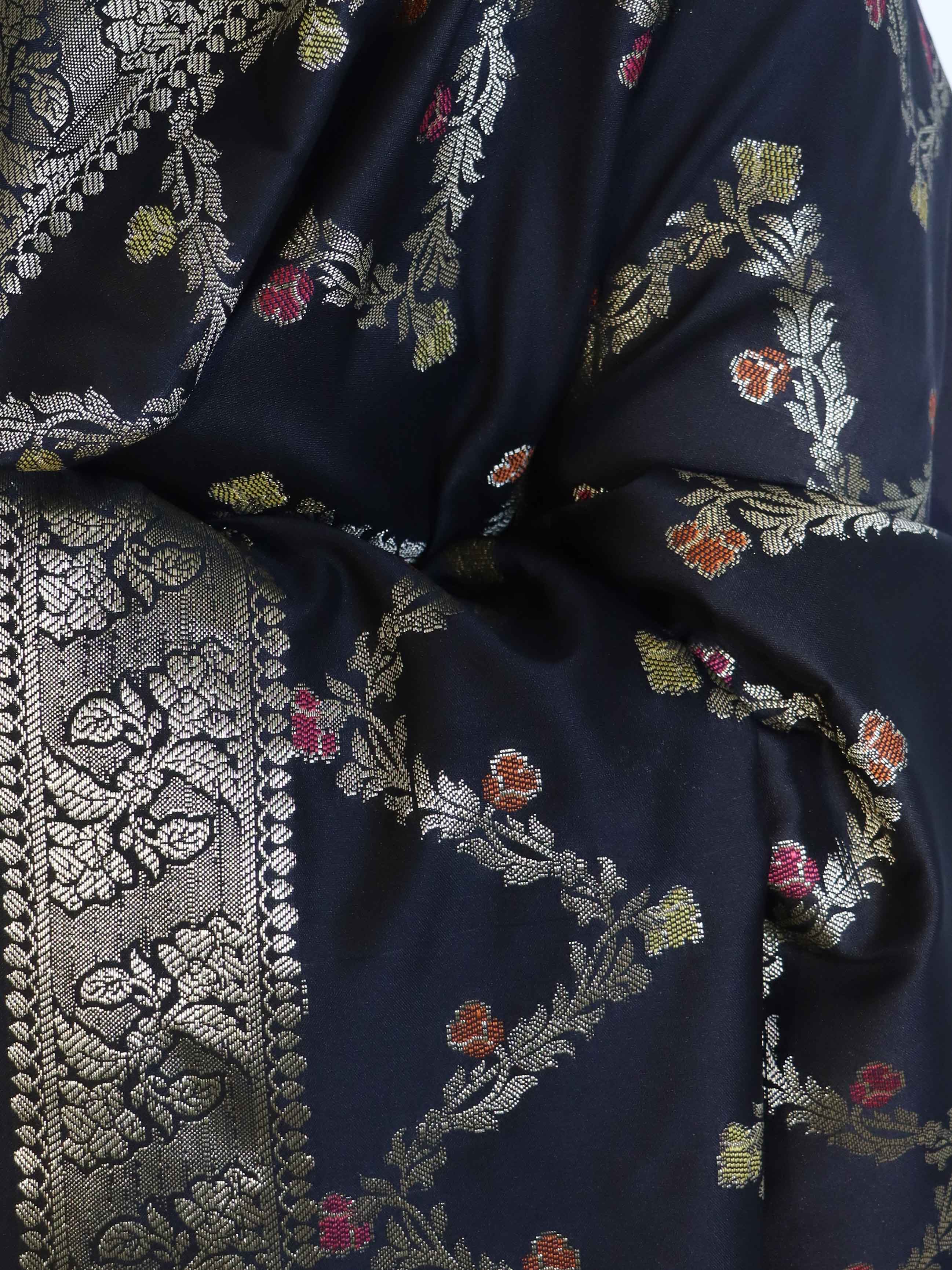 Banarasee Salwar Kameez Semi Katan Silk Fabric With Dupatta-Black