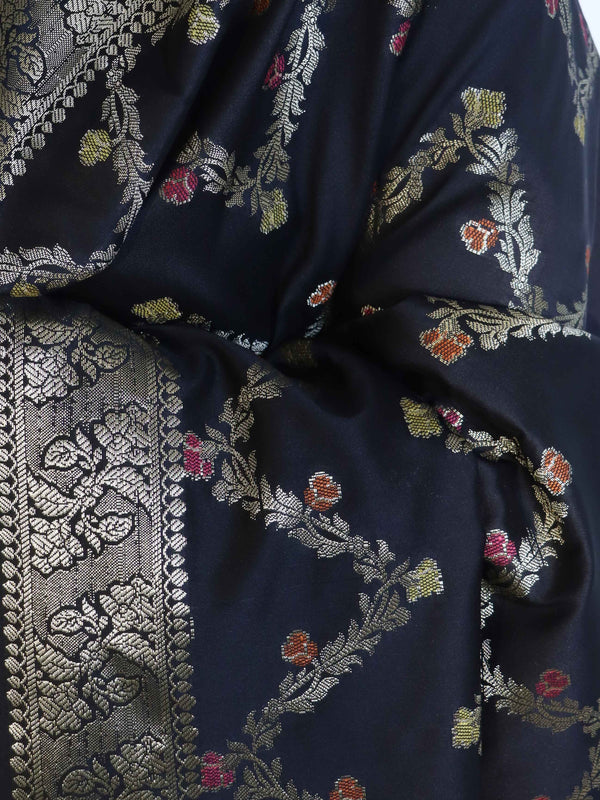 Banarasee Salwar Kameez Semi Katan Silk Fabric With Dupatta-Black