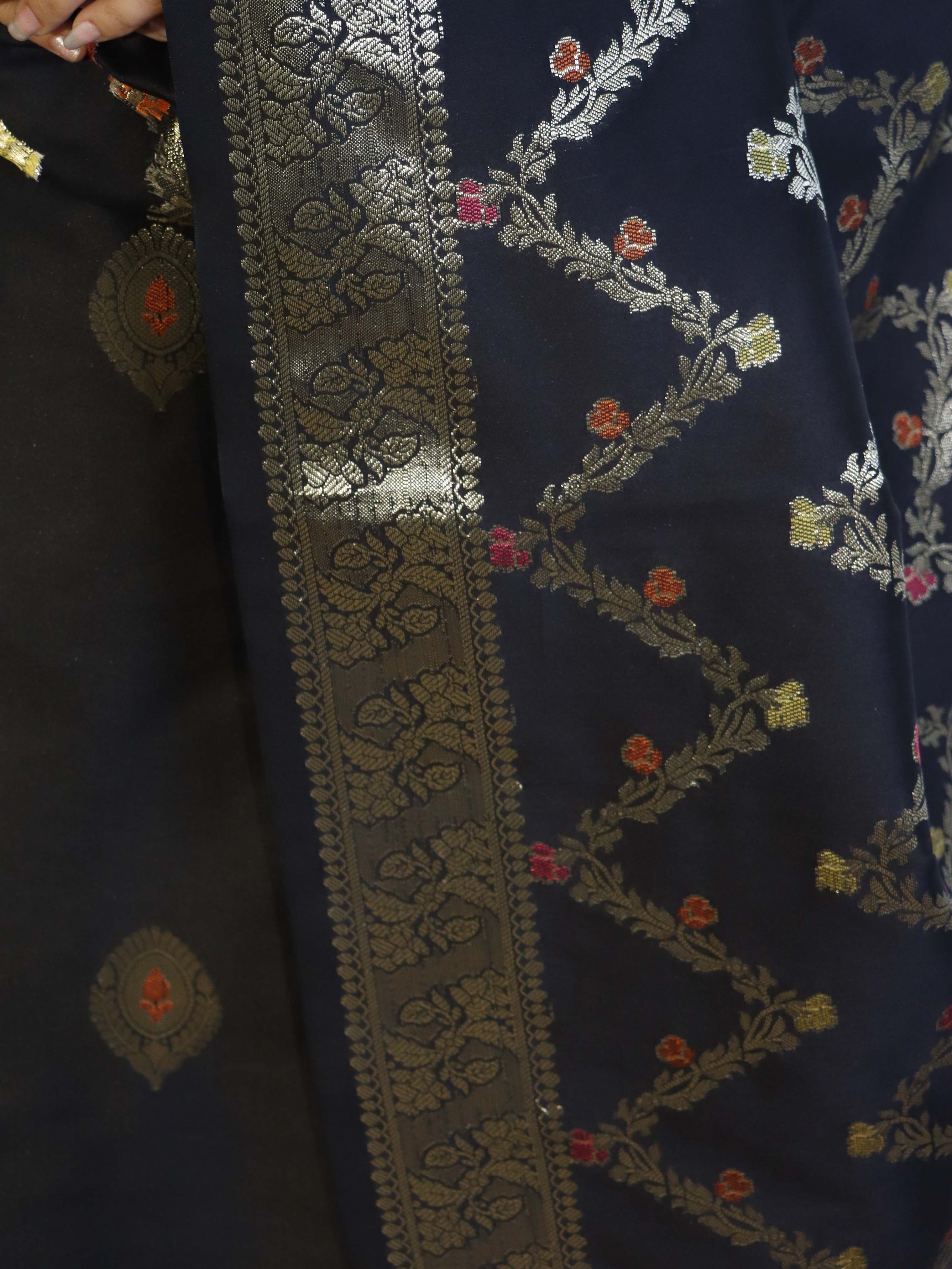 Banarasee Salwar Kameez Semi Katan Silk Fabric With Dupatta-Black