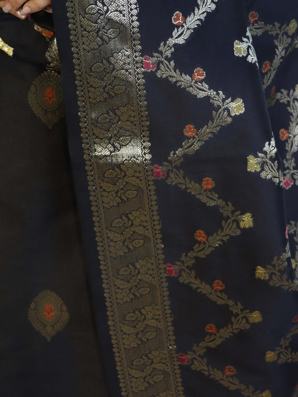 Banarasee Salwar Kameez Semi Katan Silk Fabric With Dupatta-Black
