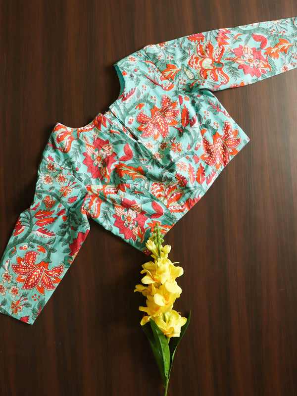 Pure Cotton Handblock Printed Blouse-Green