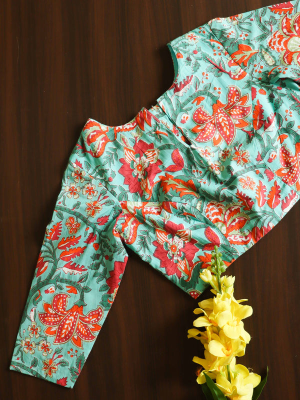 Pure Cotton Handblock Printed Blouse-Green