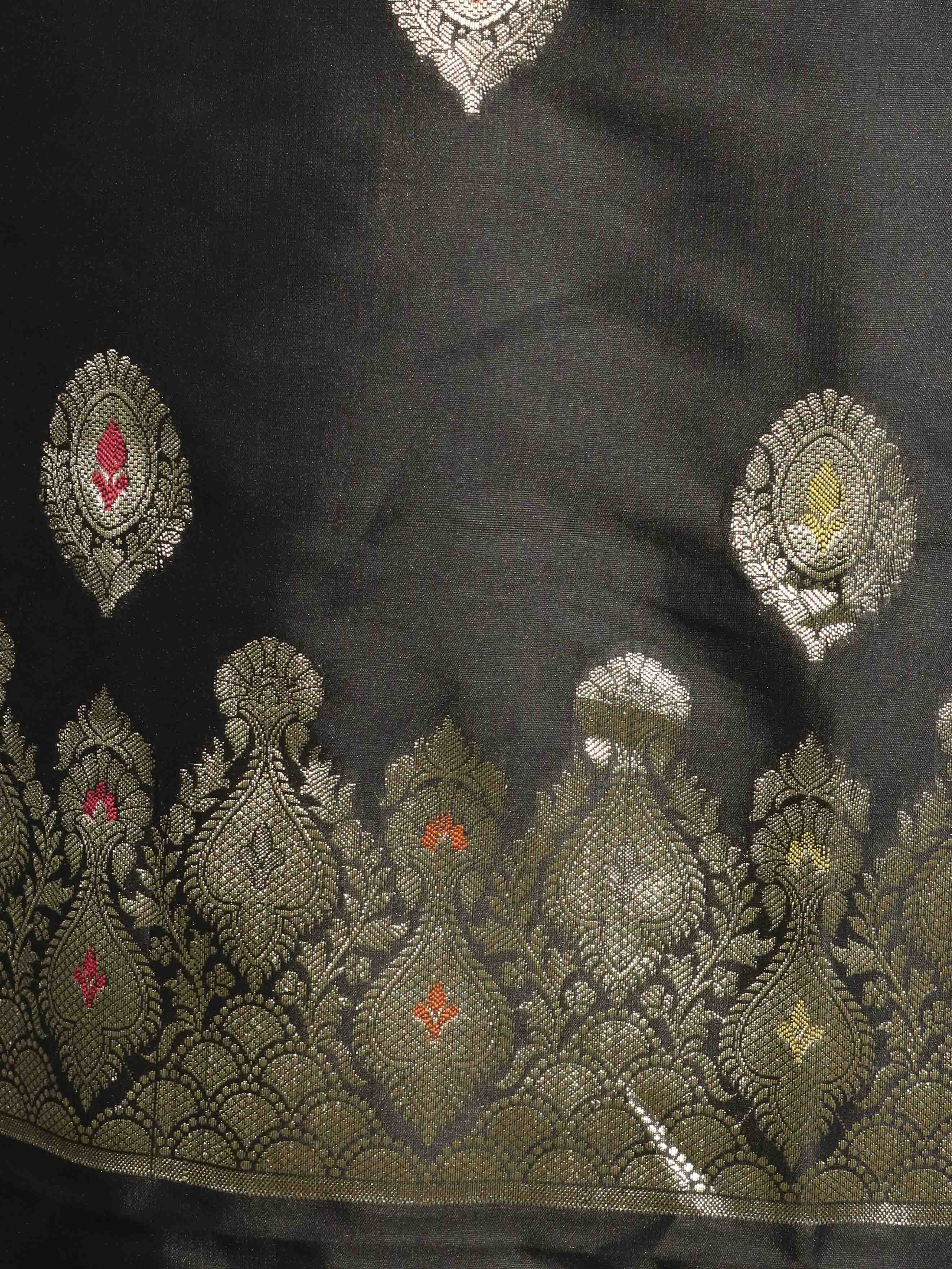 Banarasee Salwar Kameez Semi Katan Silk Fabric With Dupatta-Black