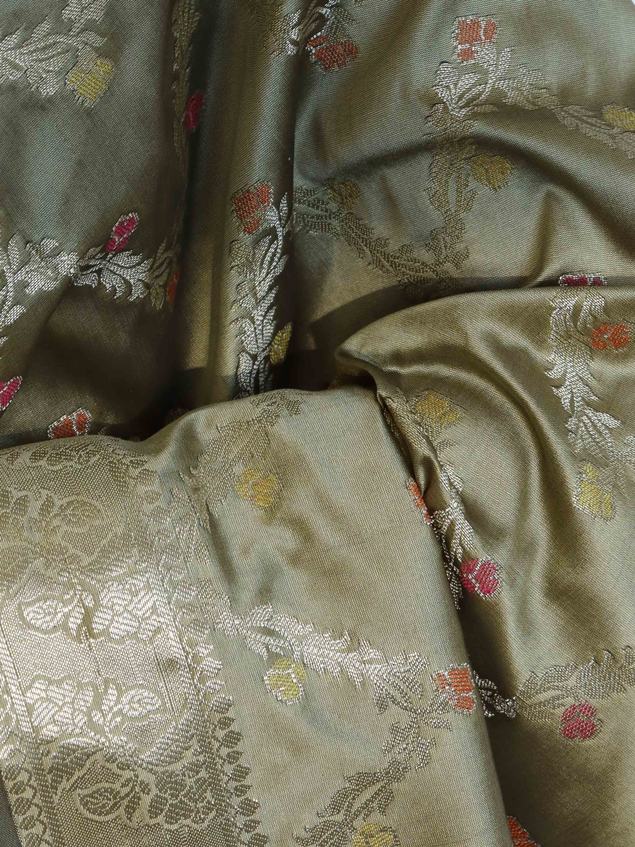 Banarasee Salwar Kameez Semi Katan Silk Fabric With Dupatta-Dusty sage Green