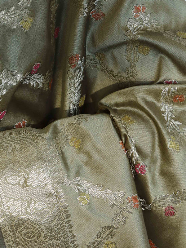 Banarasee Salwar Kameez Semi Katan Silk Fabric With Dupatta-Dusty sage Green