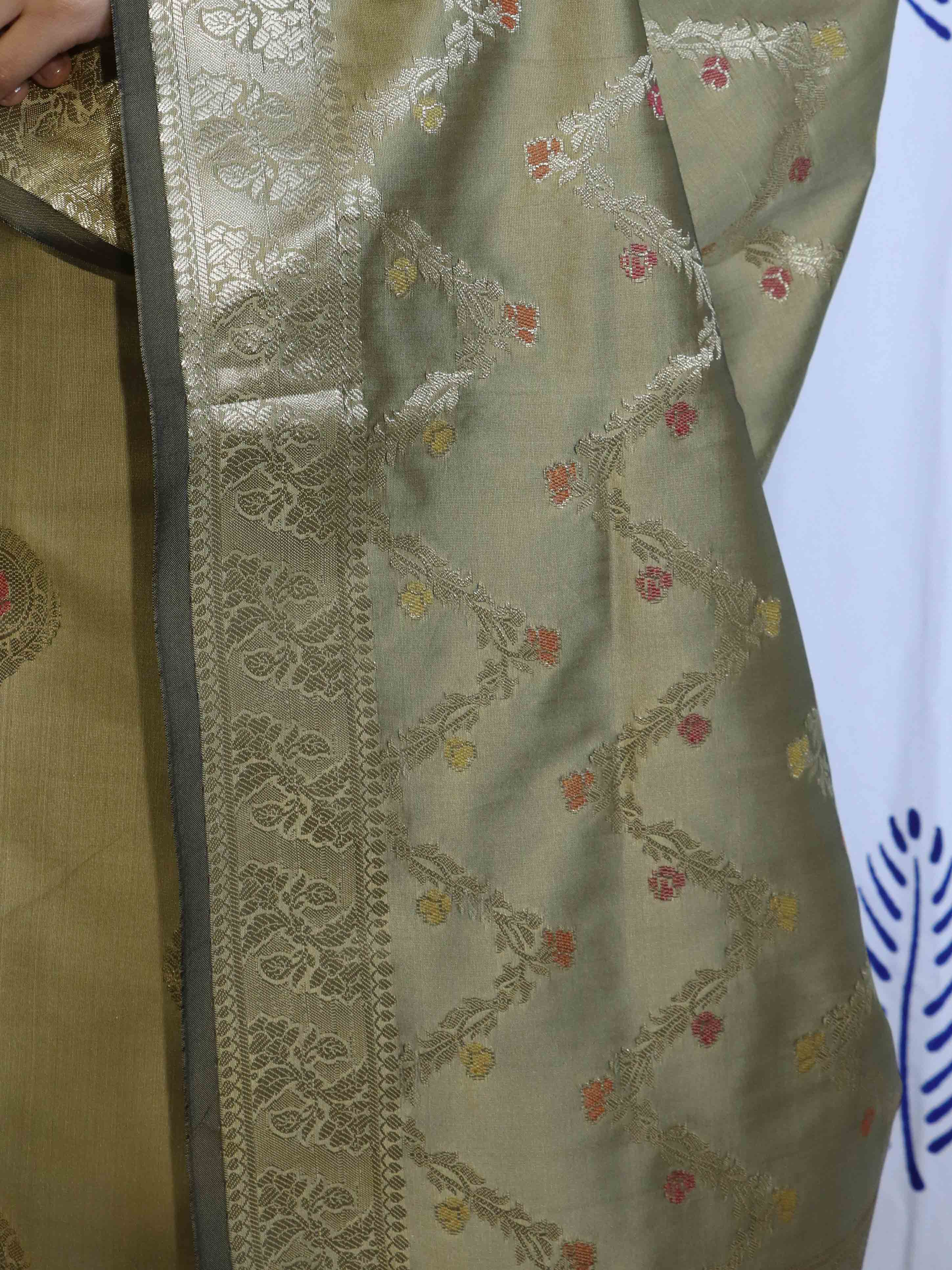 Banarasee Salwar Kameez Semi Katan Silk Fabric With Dupatta-Dusty sage Green