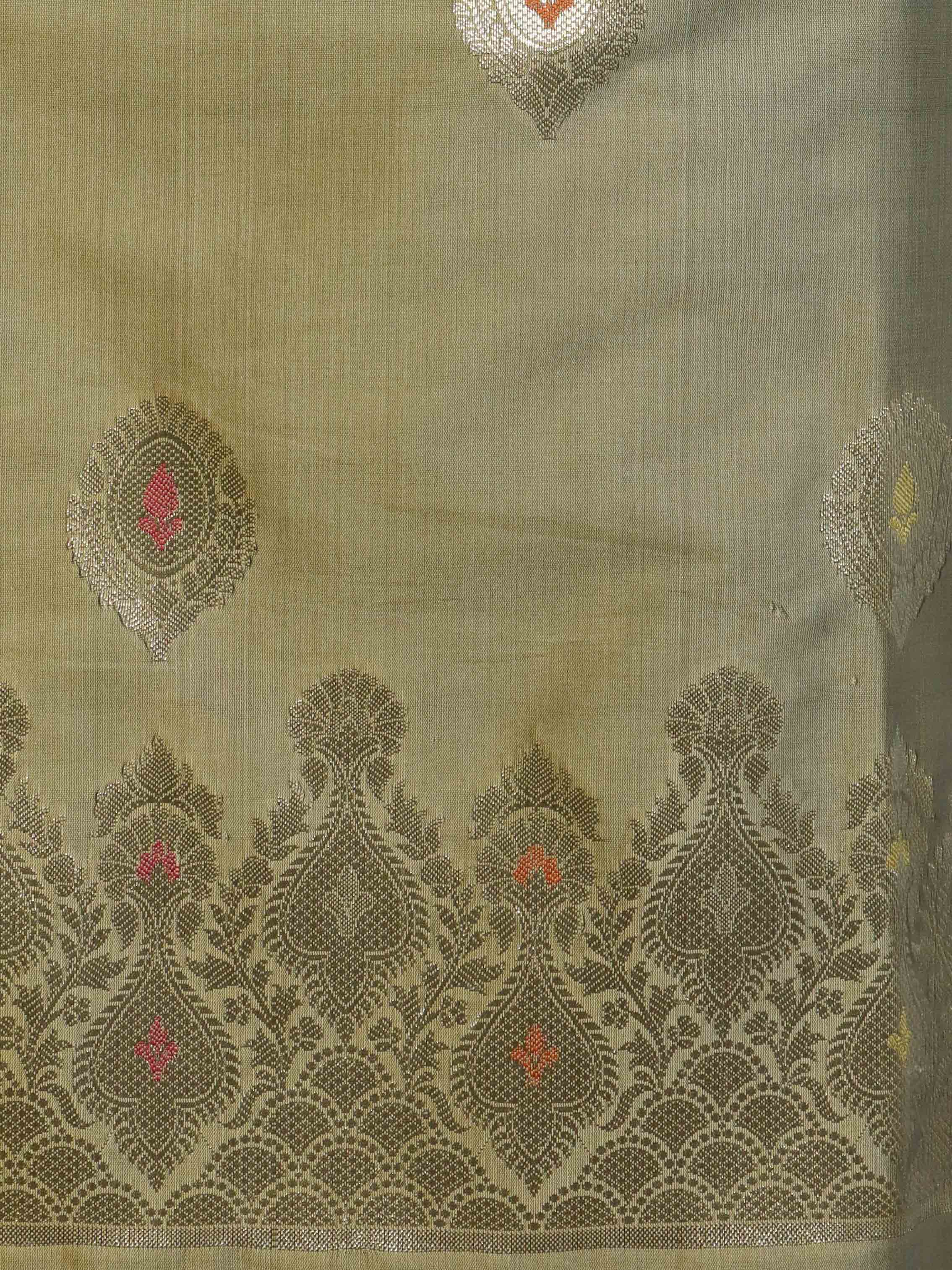 Banarasee Salwar Kameez Semi Katan Silk Fabric With Dupatta-Dusty sage Green